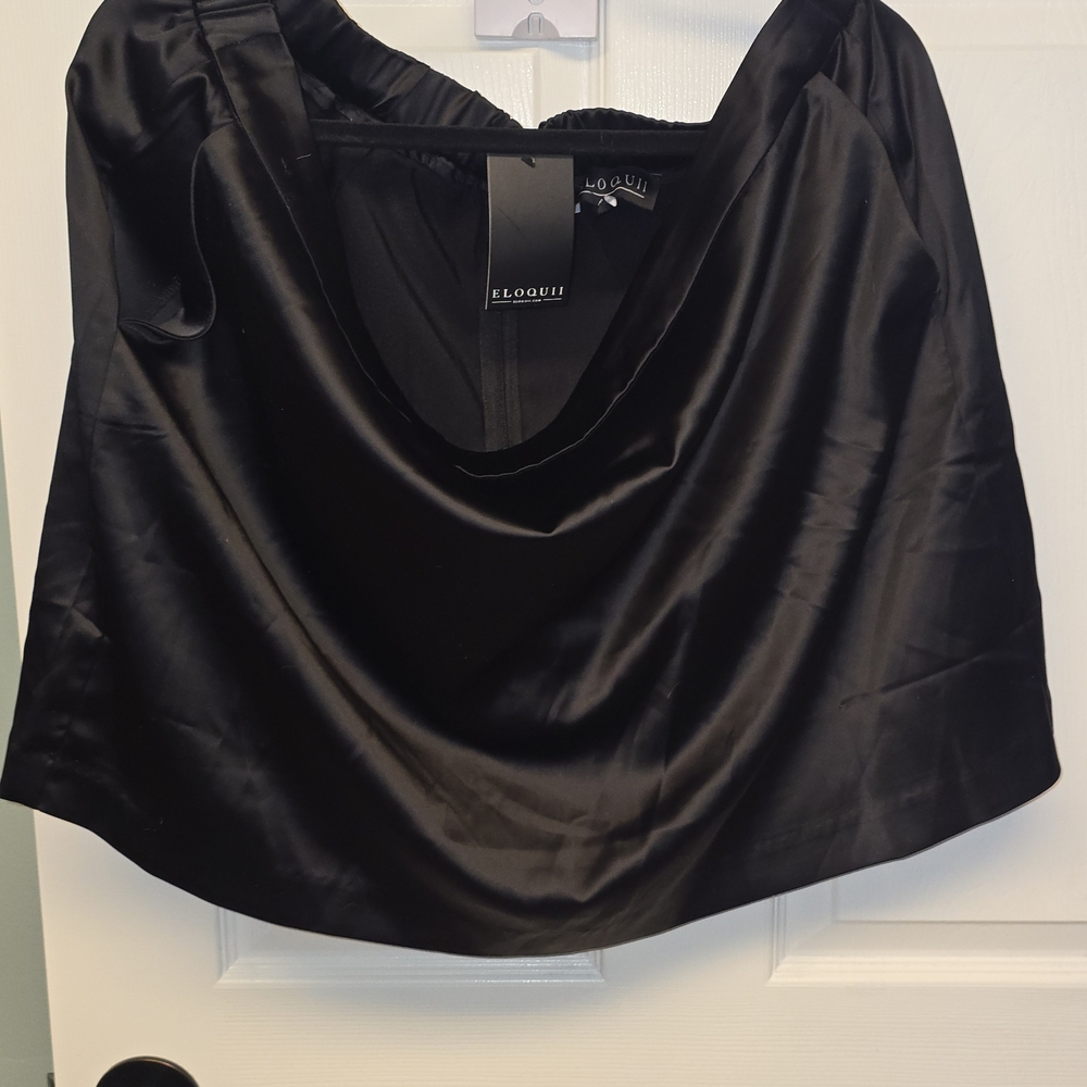 Eloquii Black Satin Draped Cowl Neck Blouse